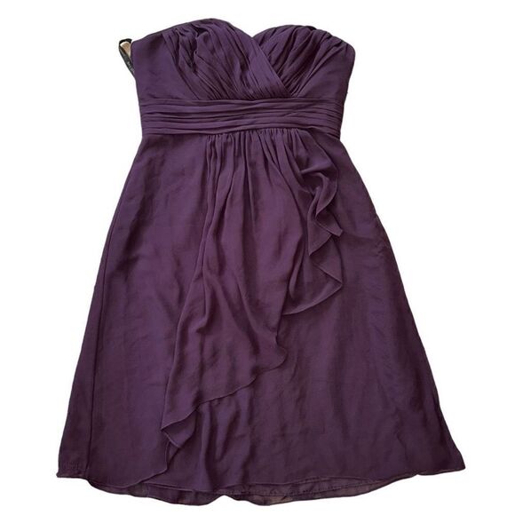 🐿️ Bill Levkoff Eggplant Color Strapless Cocktail Dress Size 12 - Picture 2 of 9